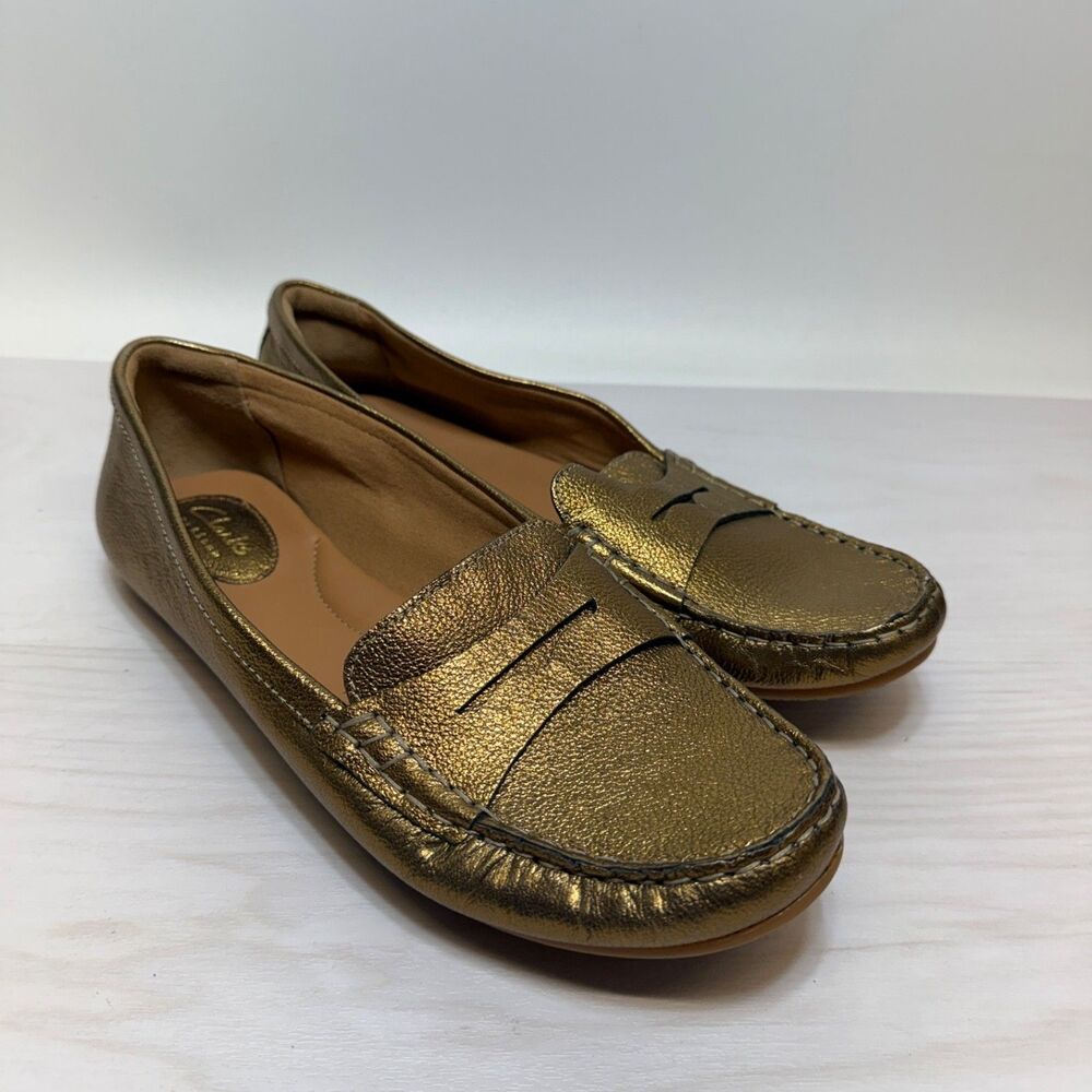 Clark's Artisan Doraville Nest Gold Leather Slip-On Loafers Shoes Womens Size 11